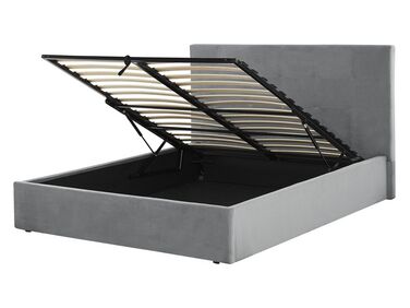 Zamatová posteľ s úložným priestorom 140 x 200 cm sivá LORIENT