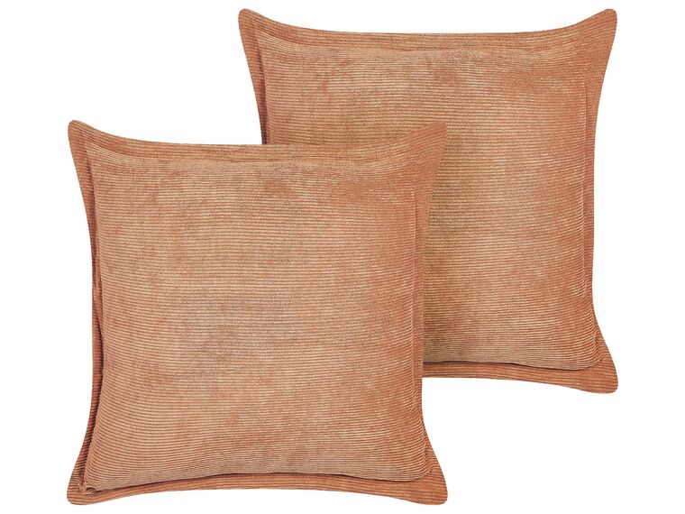 Set of 2 Corduroy Cushions 43 x 43 cm Orange ZINNIA_855239