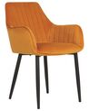Spisebordsstol med armlæn orange velour sæt af 2 WELLSTON_901854