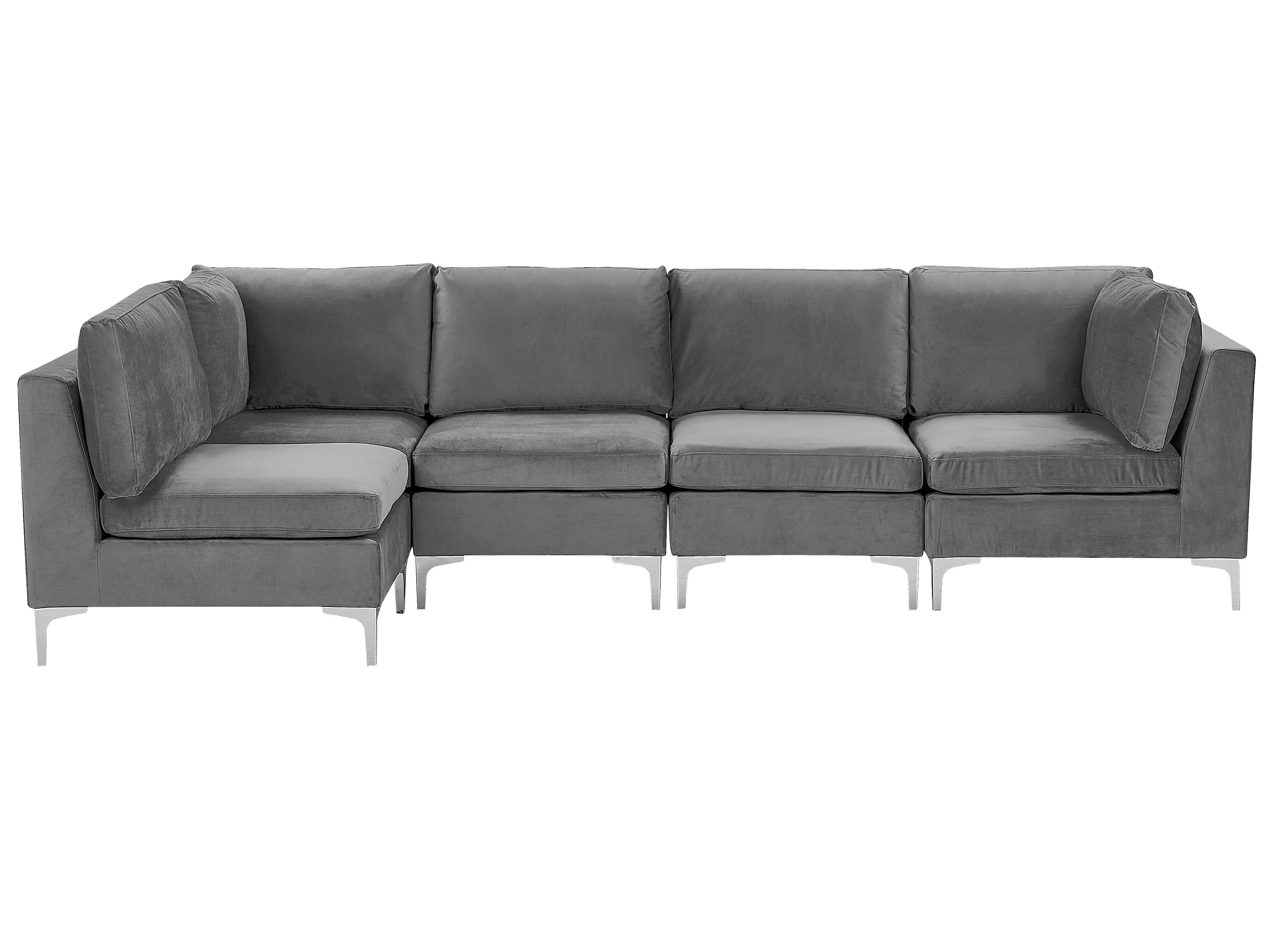 Right Hand 5 Seater Modular Velvet Corner Sofa Grey EVJA Beliani.co.uk