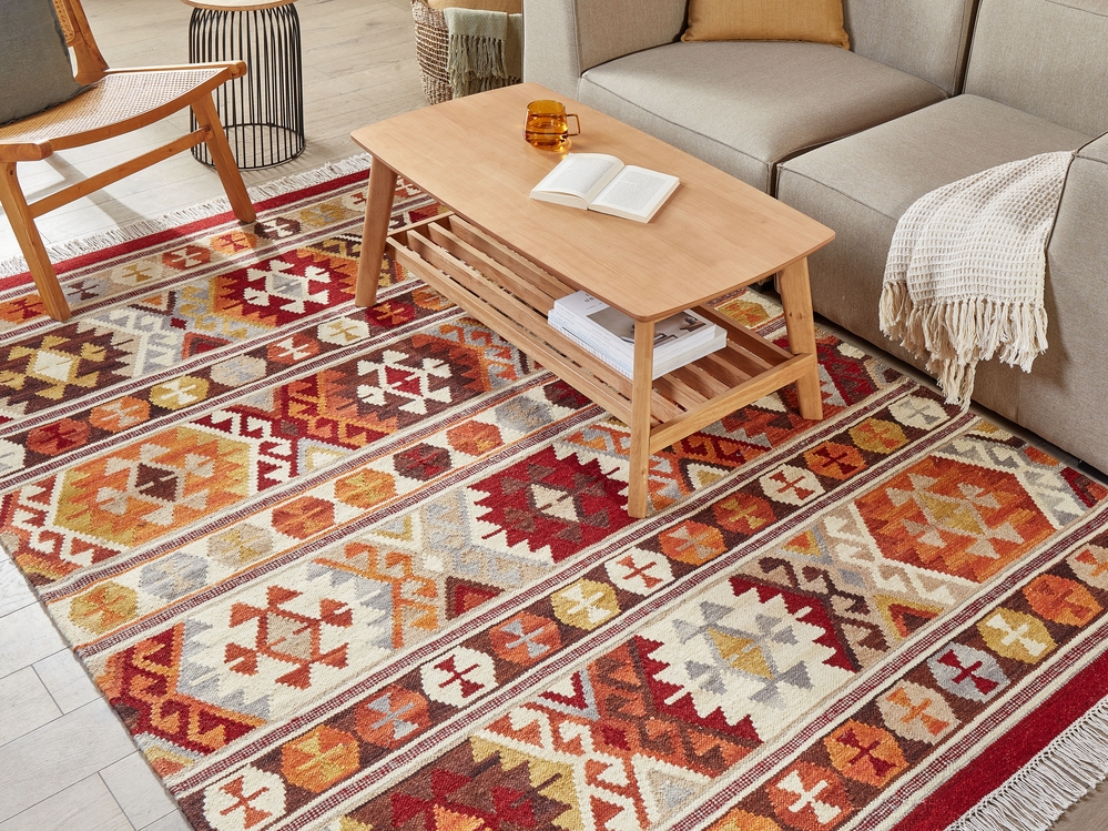 Tappeto da pavimento a scacchi 2,4 x 3 metri, casa e soggiorno, cucina e  sala da pranzo, tappeto Kilim in iuta arancione e bianco -  Italia