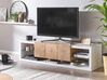 Meuble TV design blanc / effet bois clair 3 tiroirs FULERTON_797304
