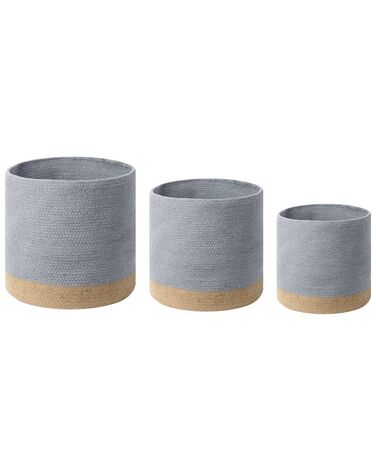 Set of 3 Cotton Baskets Grey and Beige BASIMA