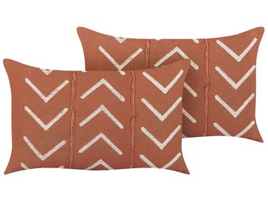 Set of 2 Cotton Cushions Geometric Pattern 35 x 55 cm Orange ALBIUM