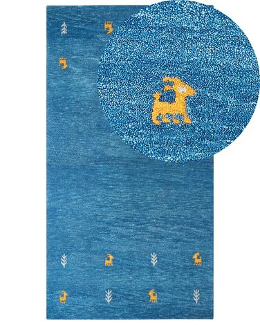 Alfombra gabbeh de lana azul oscuro/amarillo/gris 80 x 150 cm CALTI
