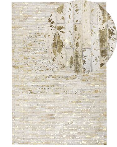 Kožený patchworkový koberec 160 x 230 cm zlato-béžový TOKUL