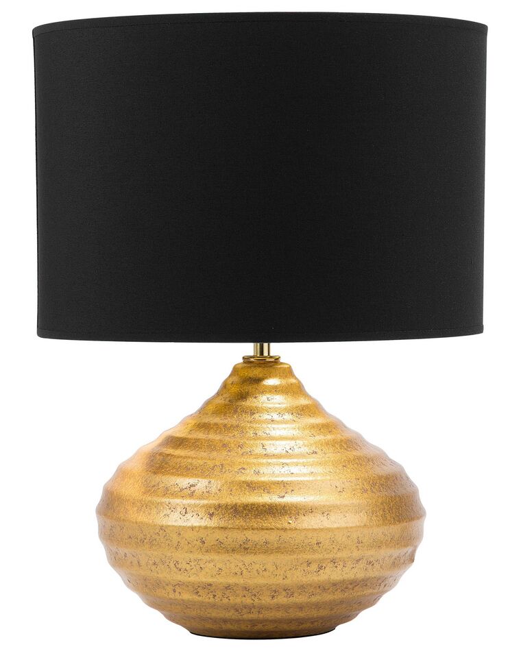 Tischlampe gold 42 cm Trommelform KUBAN_690524
