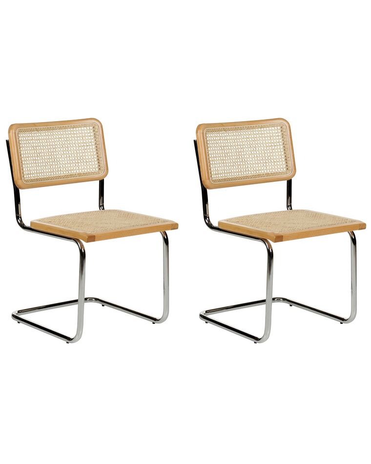 Set of 2 Rattan Dining Chairs Natural and Light Wood CORDOVA_885294