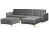 Left Hand Velvet Corner Sofa with Ottoman Grey ABERDEEN_741281
