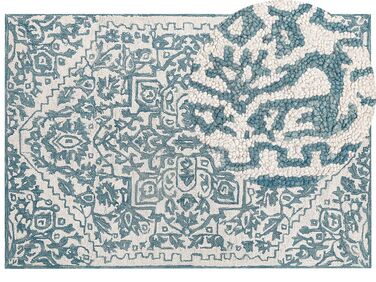 Wool Area Rug White and Blue AHMETLI Various Sizes
