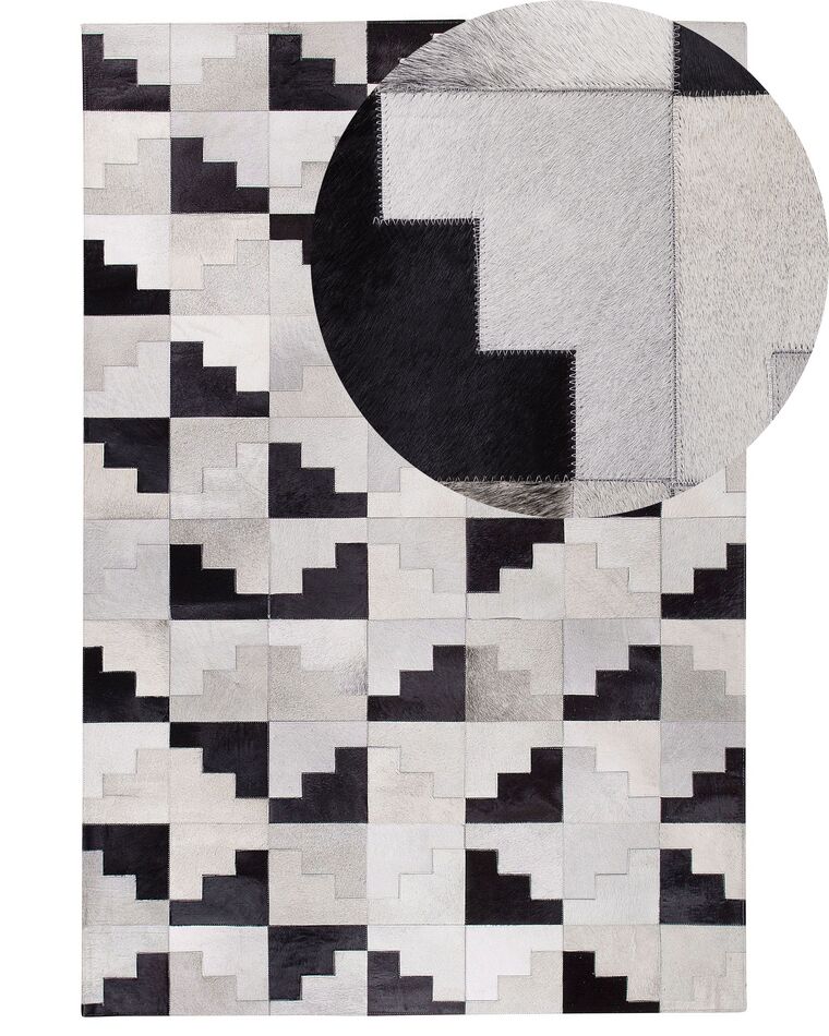 Teppich Kuhfell schwarz-grau 160 x 230 cm Patchwork Kurzflor EFIRLI_743021