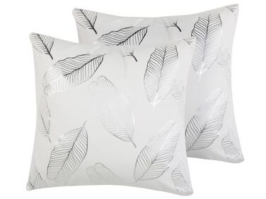 Set of 2 Cotton Cushions Leaf Pattern 45 x 45 cm White FREESIA