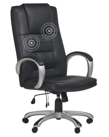 Cadeira de escritório com função de massagem em pele sintética preta GRANDEUR II