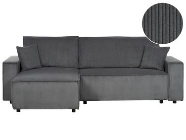Canapé-lit d'angle à droite en velours côtelé gris graphite ABACKA