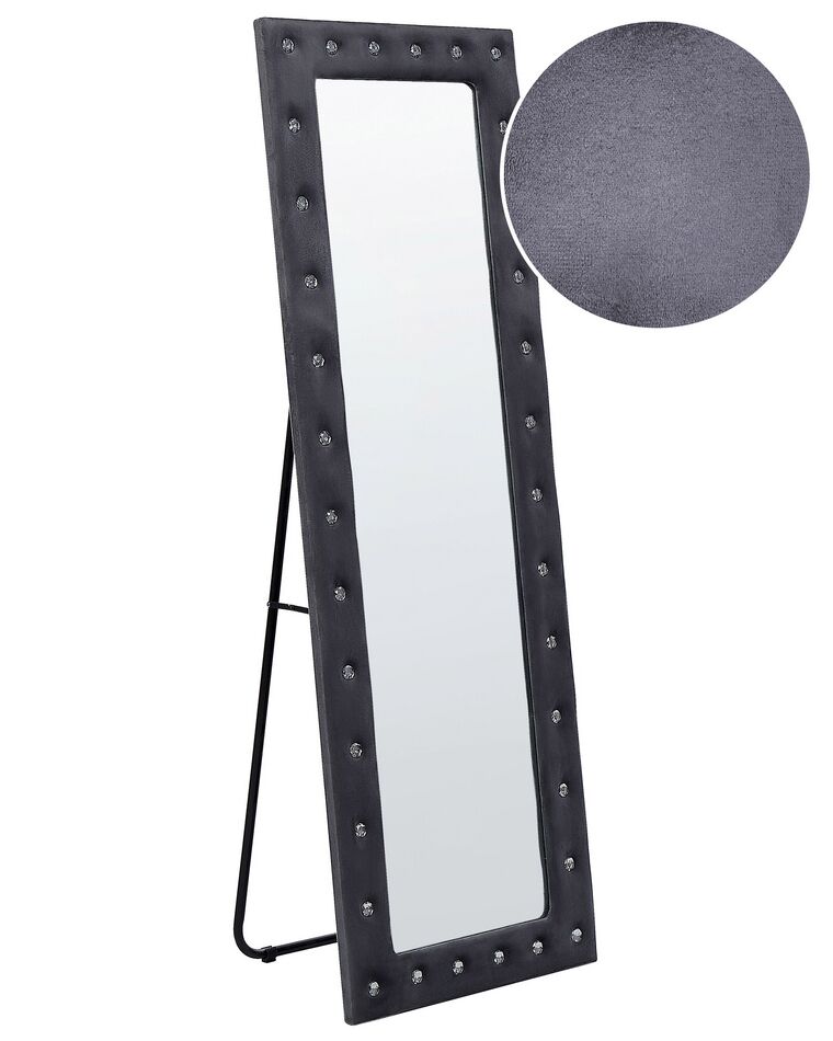 Miroir sur pied en velours gris foncé 50 x 150 cm ANSOUIS_903992