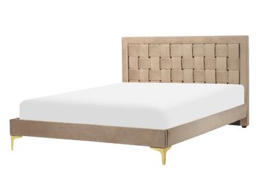 Łóżko welurowe 140 x 200 cm beżowoszare LIMOUX