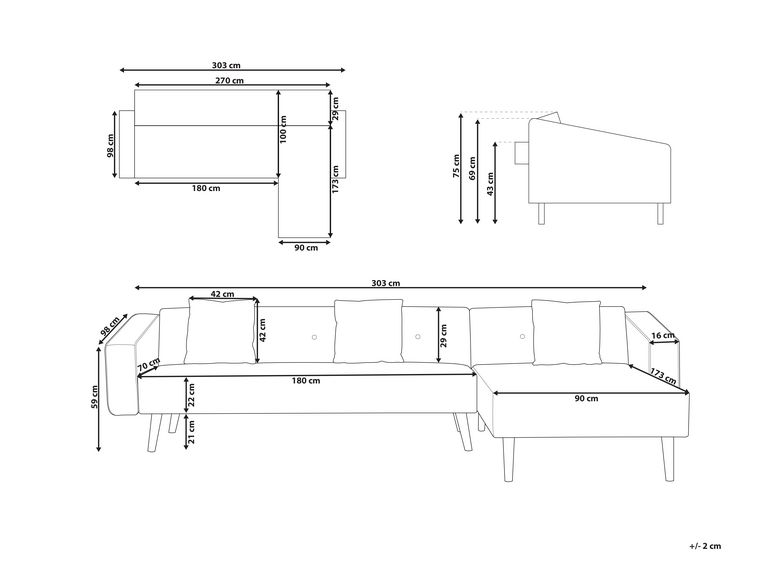 Left Hand Velvet Corner Sofa Bed Grey VADSO Beliani.co.uk