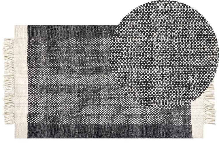Teppich Wolle schwarz / cremeweiß 80 x 150 cm Streifenmuster Kurzflor ATLANTI_847248