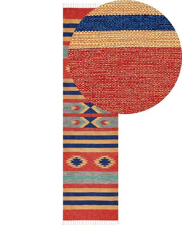 Alfombra kilim de algodón azul/rojo/naranja 80 x 300 cm HATIS