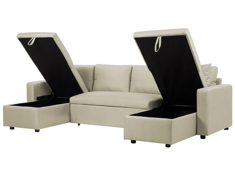 Fabric Corner Sofa Bed with Storage Beige SOMMEN Beliani.co.uk