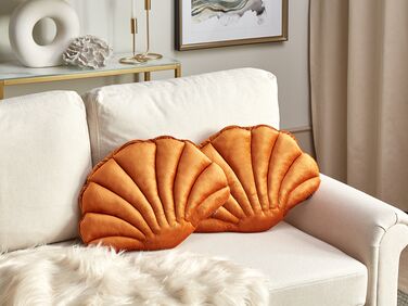 Set of 2 Velvet Seashell Cushions 47 x 35 cm Orange CONSOLIDA