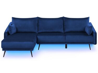 Sofá de canto direito em veludo azul marinho com iluminação LED VARDE