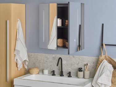 Bathroom Wall Mounted Mirror Cabinet with LED 60 x 60 cm Black CHABUNCO