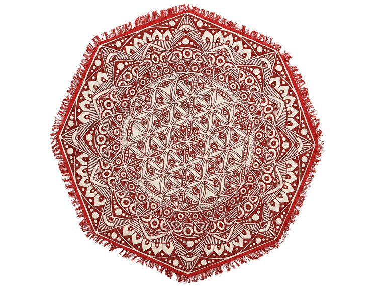 Round Cotton Area Rug Mandala Pattern ø 120 cm Red and Cream MEZITILI_756582