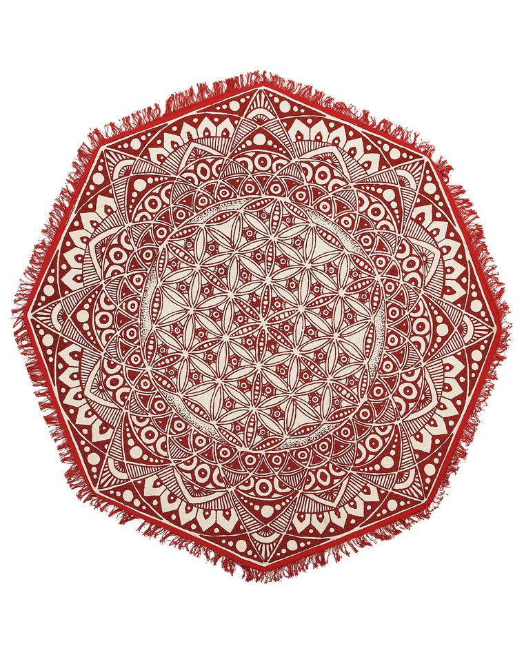 Round Cotton Area Rug Mandala Pattern ø 120 cm Red and Cream MEZITILI ...