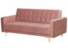Sofá-cama de 3 lugares em veludo rosa ABERDEEN_736090