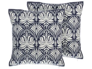 Lot de 2 coussins 45 x 45 cm en coton avec motif baroque bleu et blanc NEMESIA