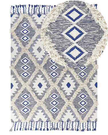 Teppich Bauwmolle beige / blau 140 x 200 cm geometrisches Muster Kurzflor MANAVGAT