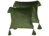Set of 2 Velvet Cushions with Tassels 45 x 45 cm Green HIZZINE_902683