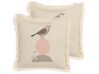 Set of 2 Fringed Cushions Bird Motif 60 x 60 cm Beige WATTLE_877768