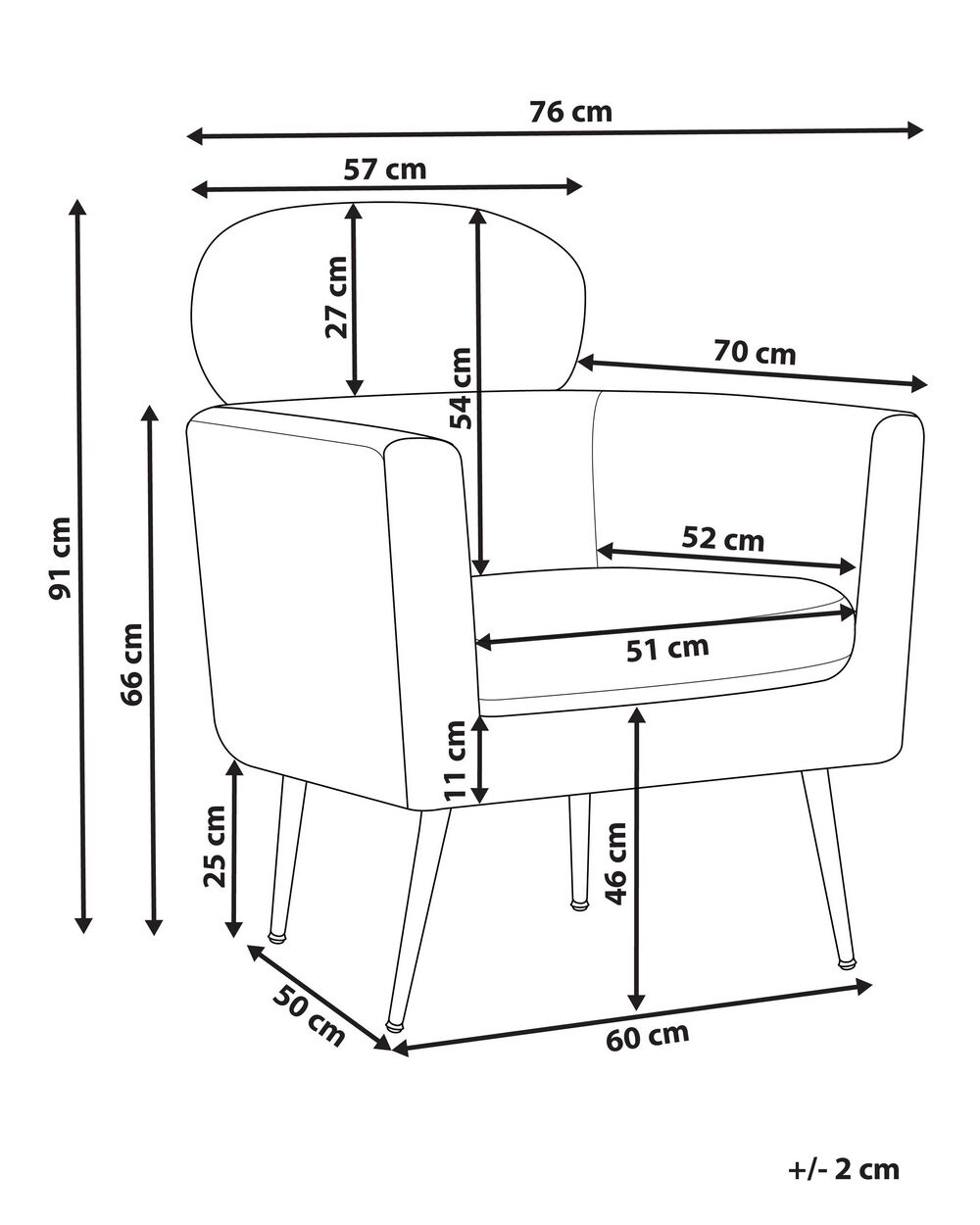 Armchair size cm outlet