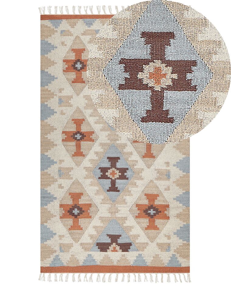 Kelim Teppich Baumwolle mehrfarbig 80 x 150 cm geometrisches Muster Kurzflor DILIJAN_869150
