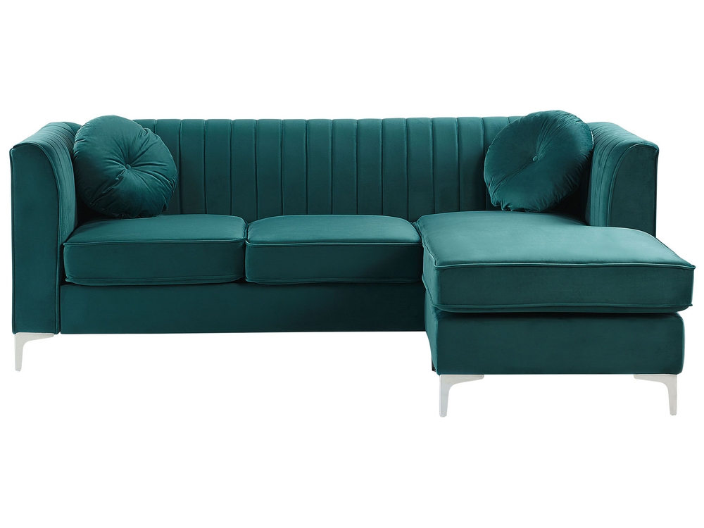 Left Hand Velvet Corner Sofa Emerald