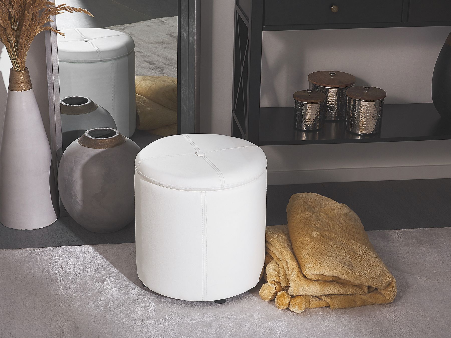 Pouf mit Stauraum Kunstleder weiß ø 38 cm MARYLAND Beliani.de