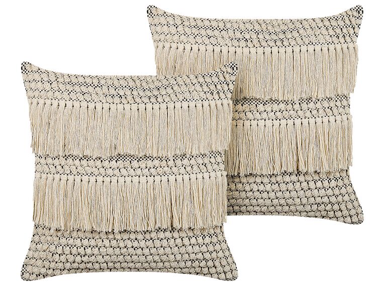 Set of 2 Cotton Cushions with Tassels 45 x 45 cm Beige IRESINE_840076