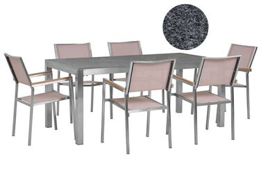 Conjunto de jardín mesa con tablero de piedra natural 180 cm con 6 sillas beige GROSSETO 