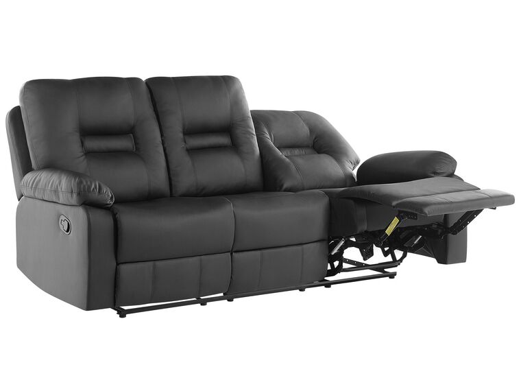 Sofa z manualną funkcją relaksu 3-osobowa ekoskóra czarna BERGEN_706871