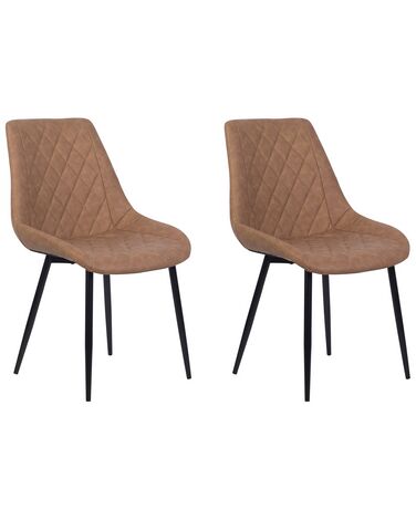 Conjunto de 2 sillas de comedor de piel sintética marrón dorado/negro MARIBEL