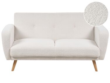 2 Seater Fabric Sofa Bed White Boucle FLORLI