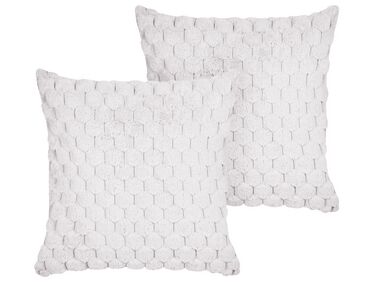 Set of 2 Faux Fur Cushions 43 x 43 cm White PURSLANE