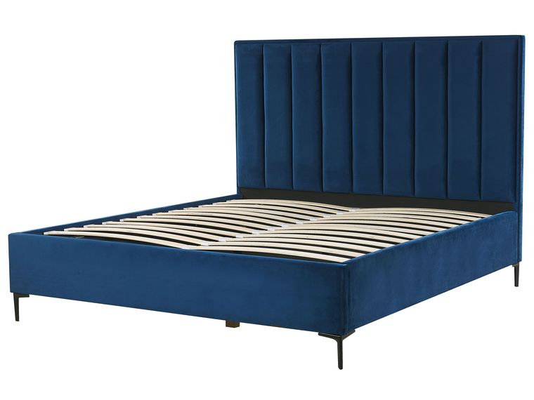 Velvet EU Super King Size Ottoman Bed Blue SEZANNE Beliani.co.uk
