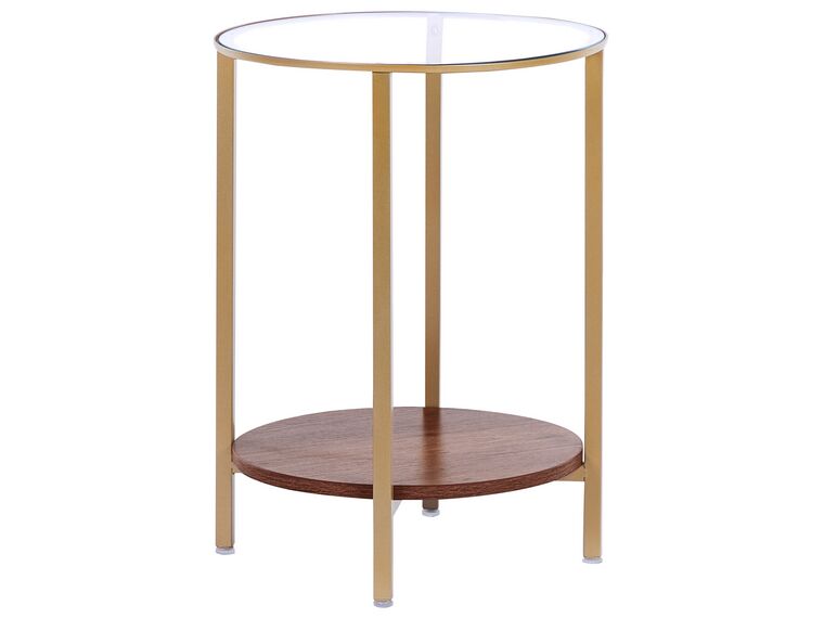 Glass Top Side Table Gold with Dark Wood LIBBY_824319