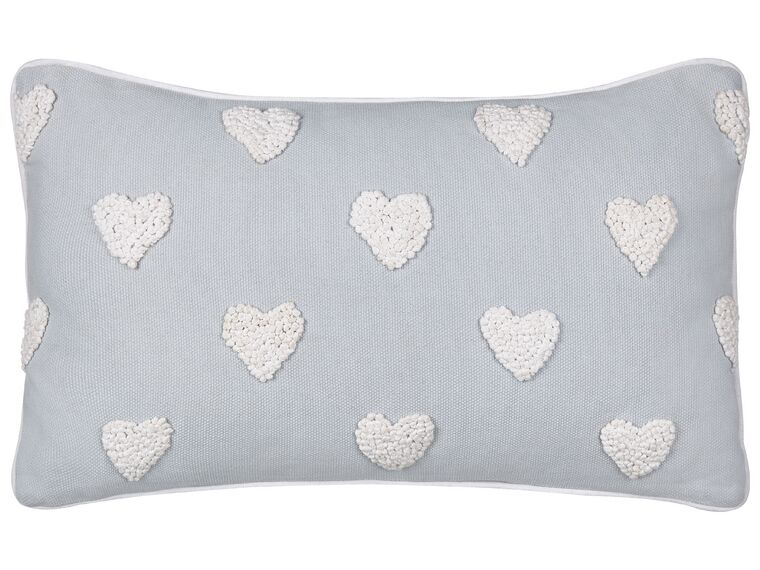 Cotton Cushion Embroidered Hearts 30 x 50 cm Grey GAZANIA_893171