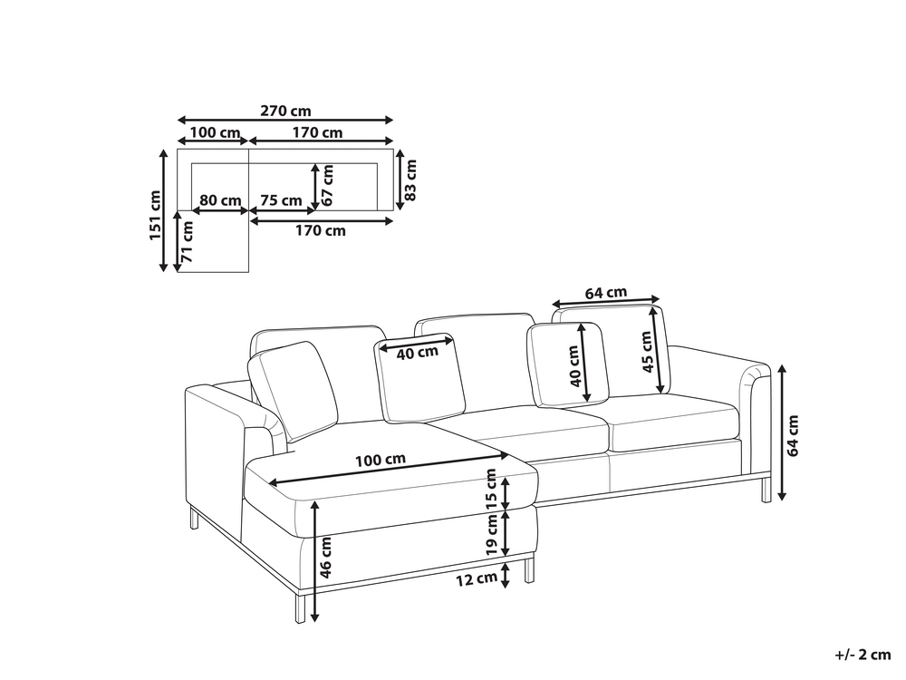 Average size of outlet l shaped couch