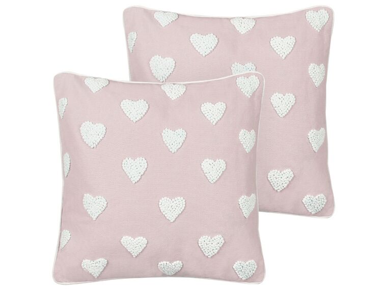 Conjunto de 2 cojines de algodón rosa con corazones bordados 45 x 45 cm GAZANIA_893215