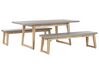 Set de jardin table avec deux bancs en fibre-ciment gris et bois clair ORIA_804540